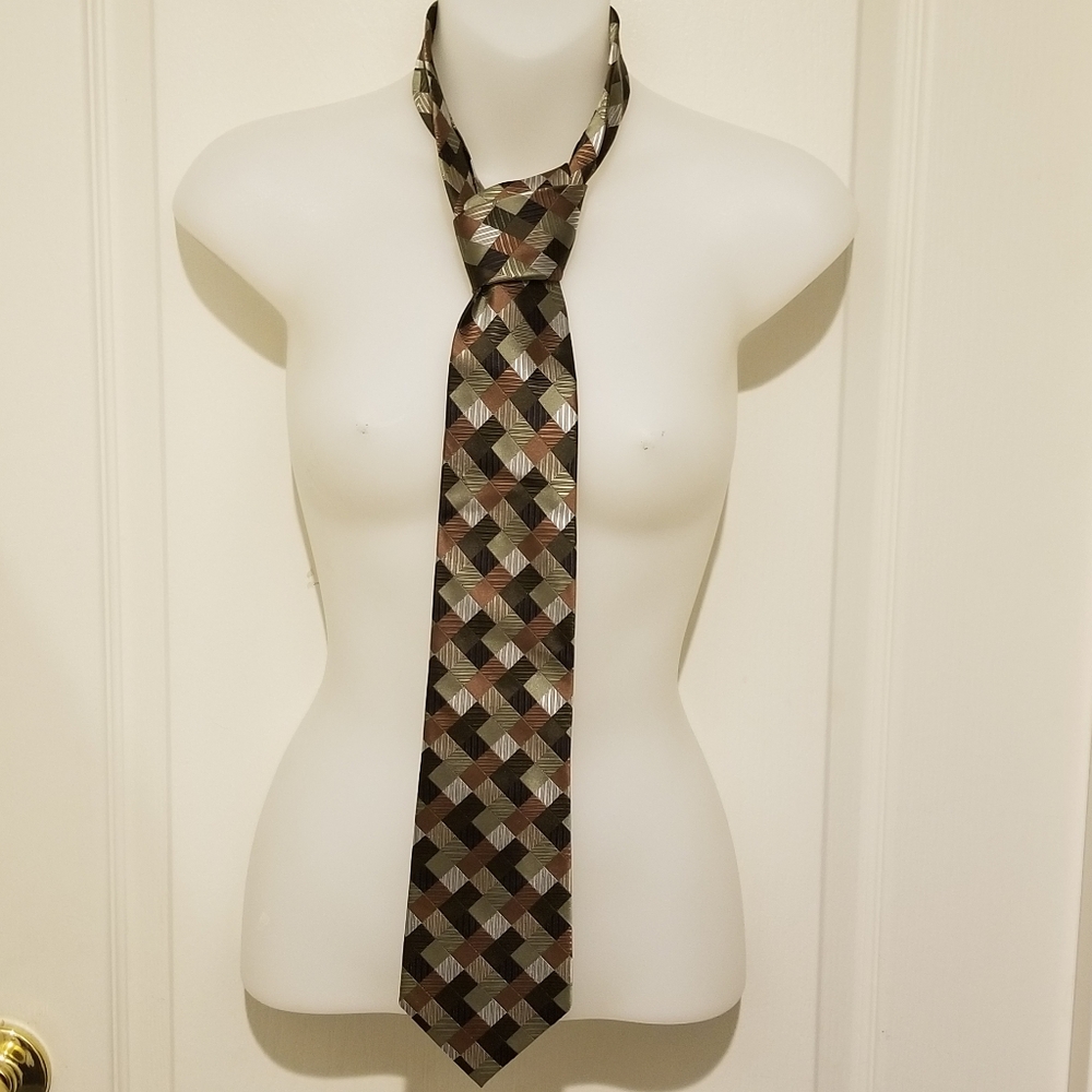 Vtg Geoffrey Beene neck tie, green/brown, silk